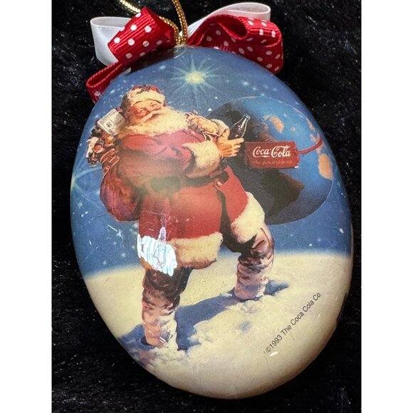 Vintage 1993 Coca-Cola Brand Santa Ornaments Set Of 4 Round And Oval - Picture 5 of 14